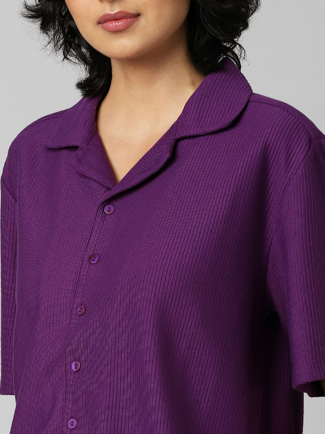 Purple Resort Collar Jersey Co-Ord Shirt