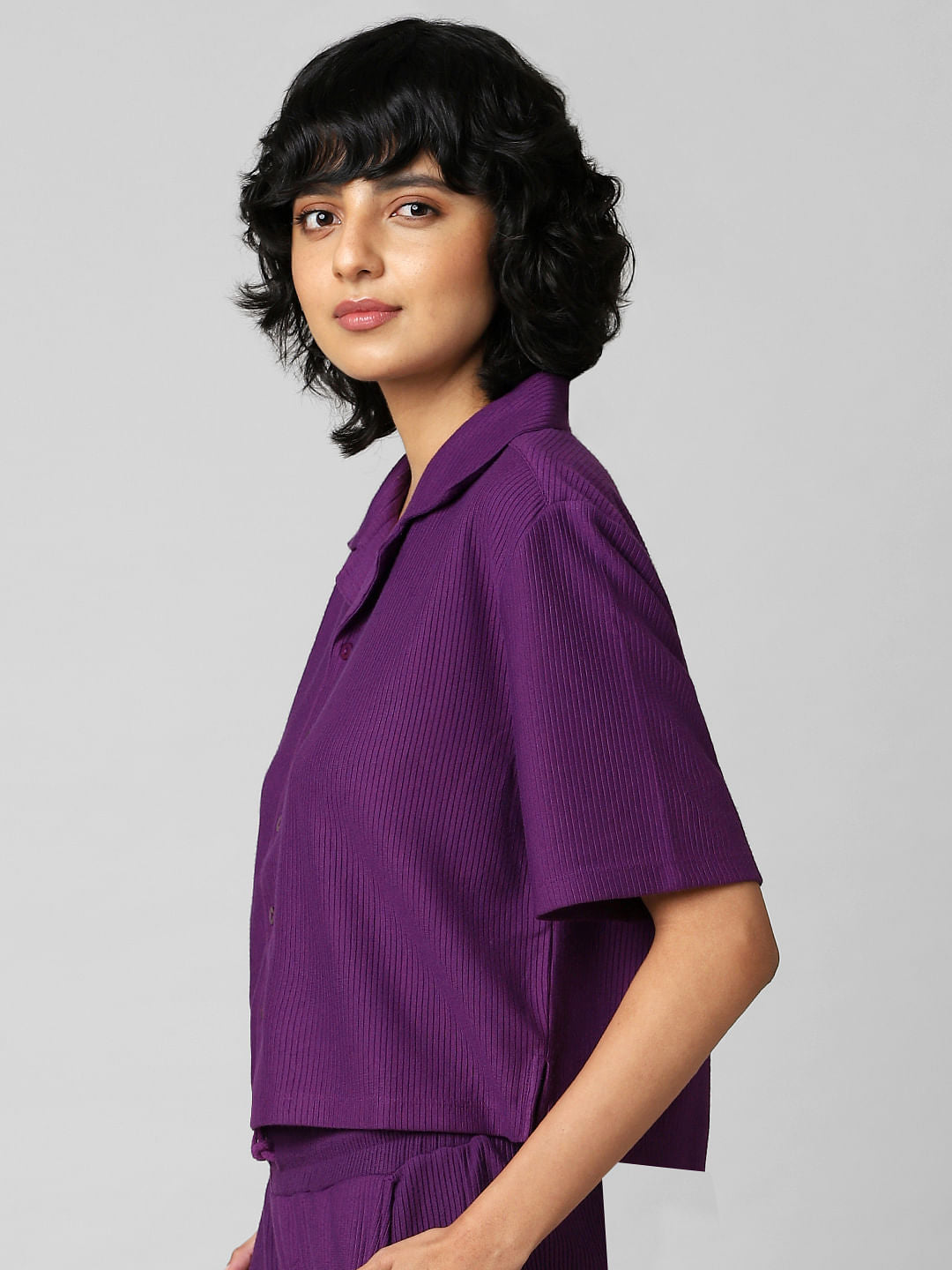 Purple Resort Collar Jersey Co-Ord Shirt