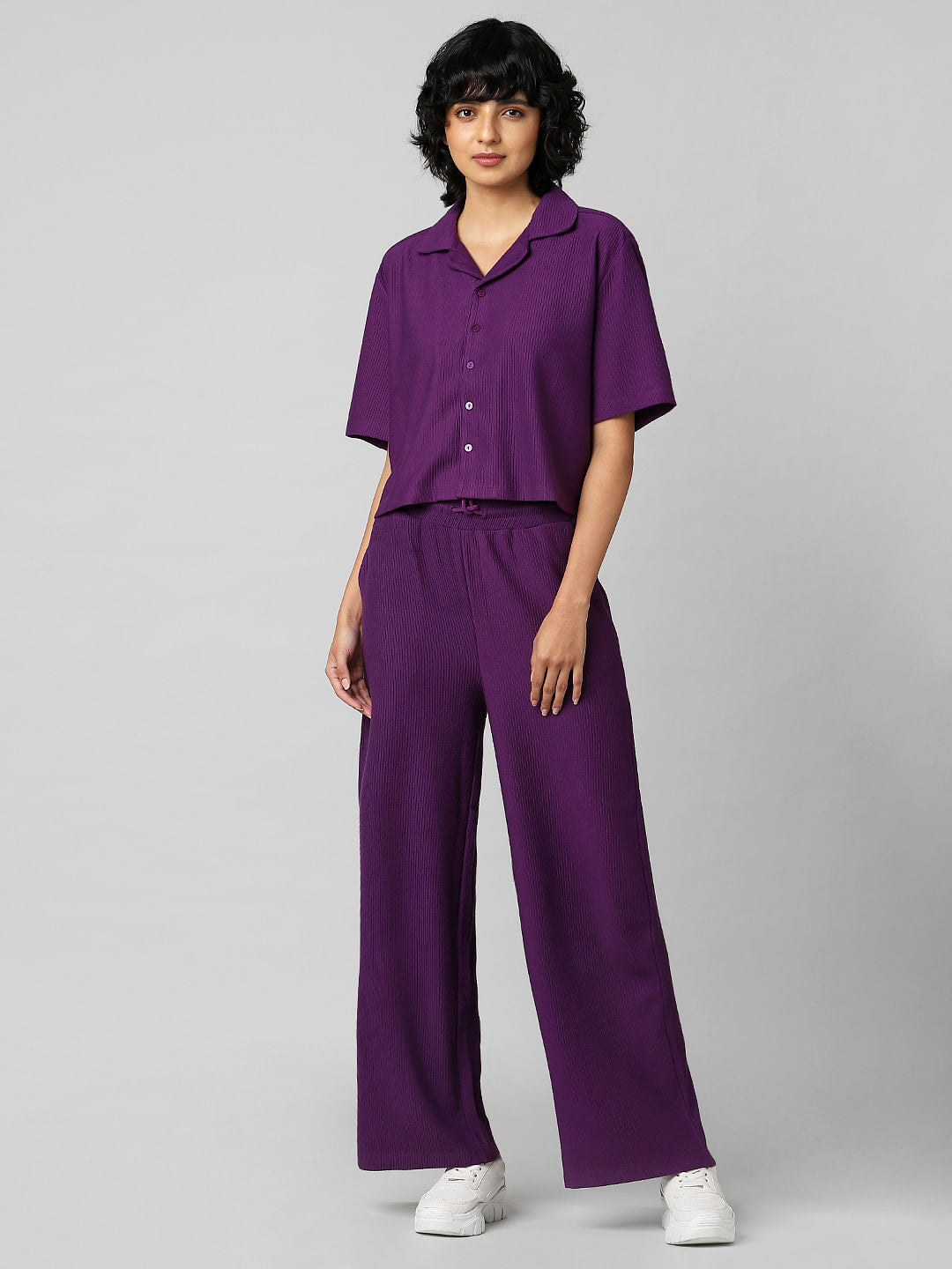 Purple Resort Collar Jersey Co-Ord Shirt