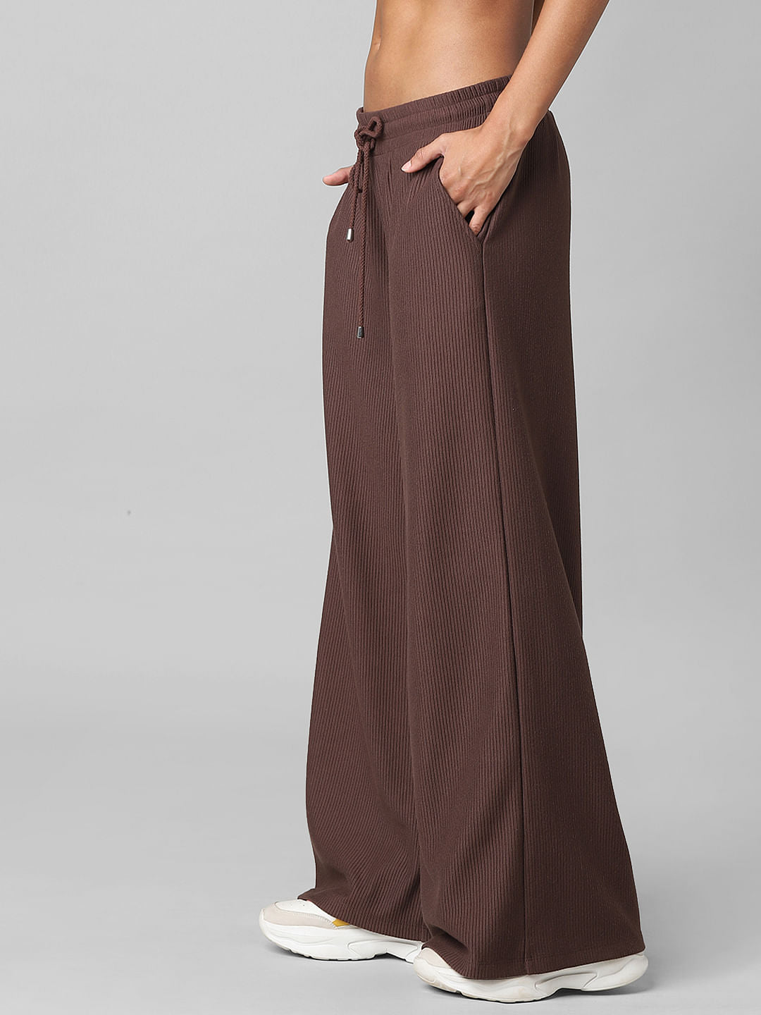 Brown High Rise Ribbed Co-Ord Pants