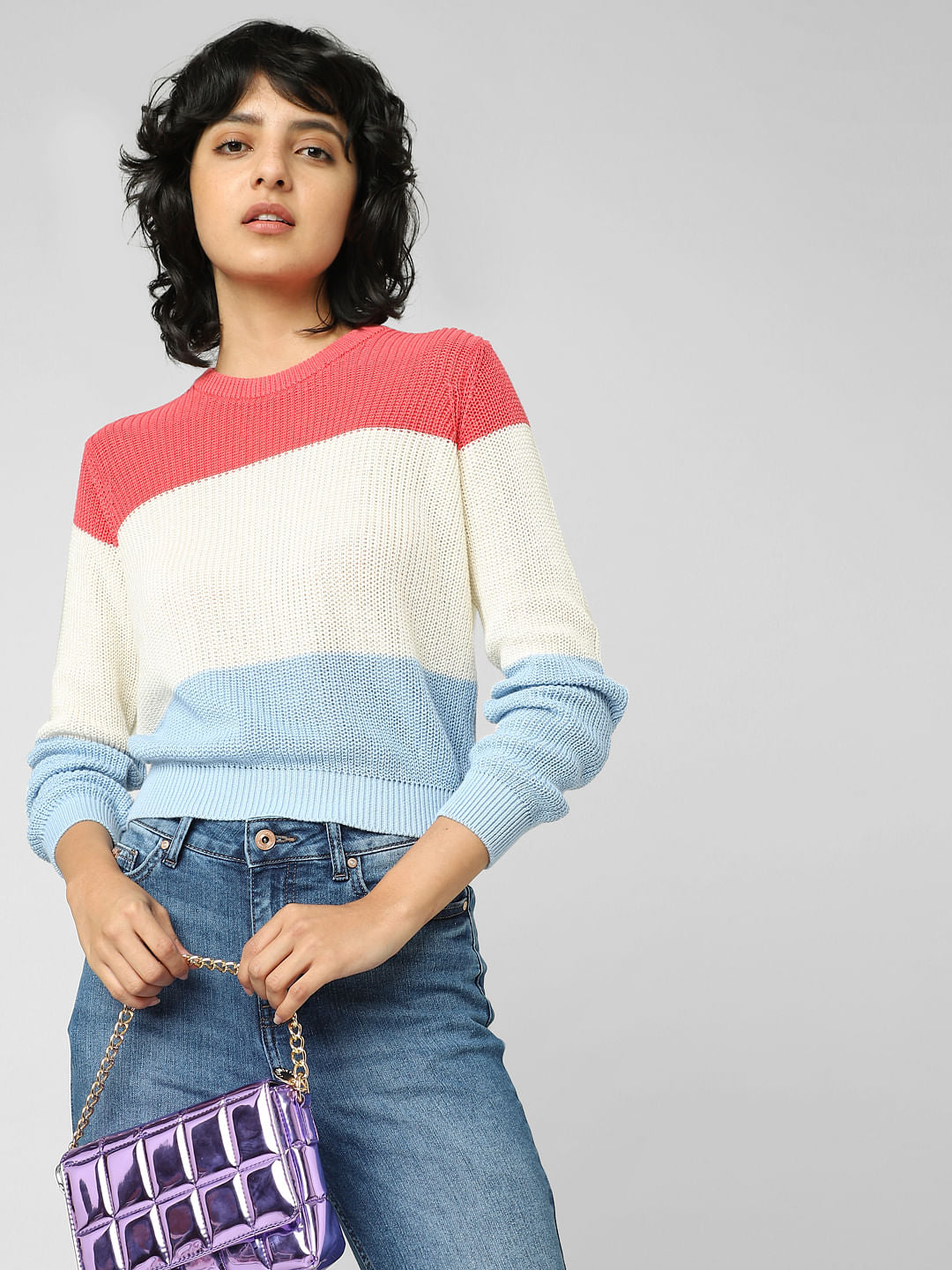 White Colourblocked Pullover