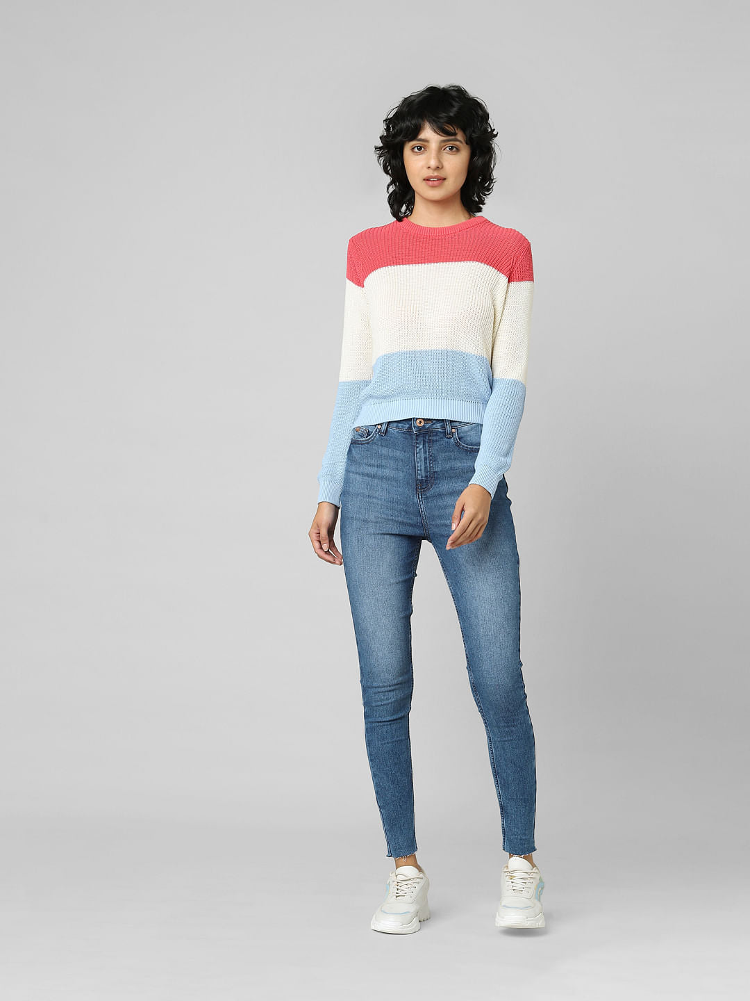 White Colourblocked Pullover