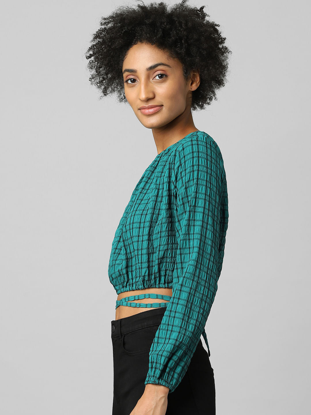 Green Check Tie-Up Top