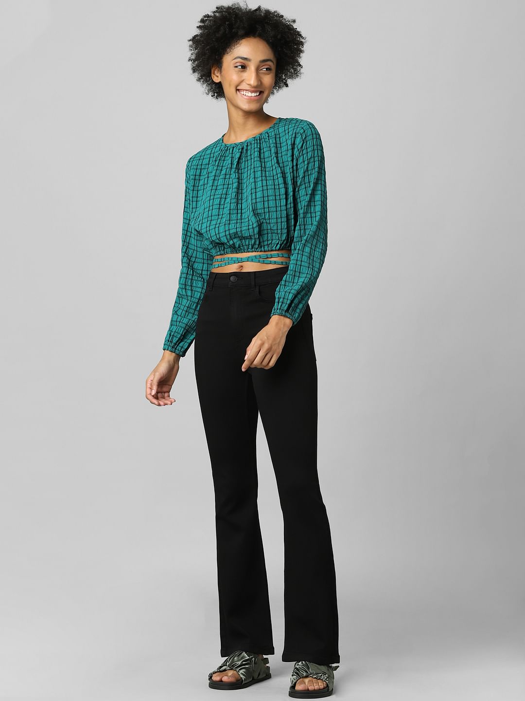 Green Check Tie-Up Top