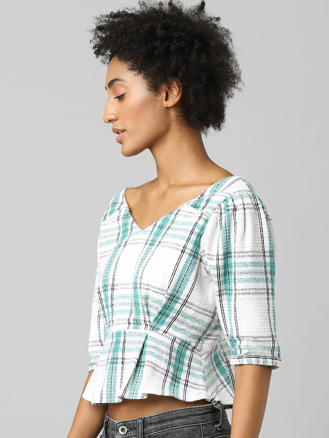 White Tweed Peplum Top