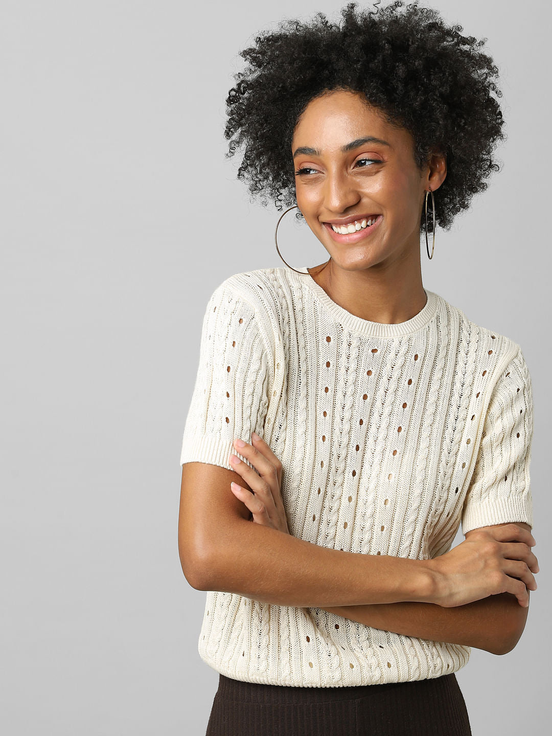 Beige Cable Knit Top