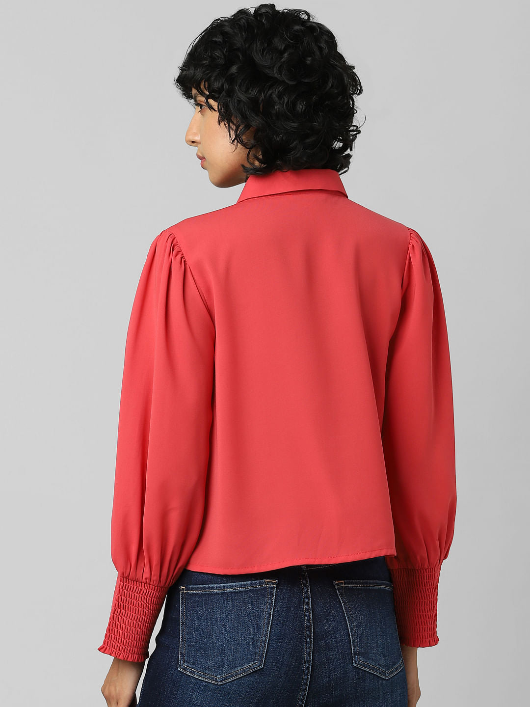 Red Smocked Sleeve Shirt