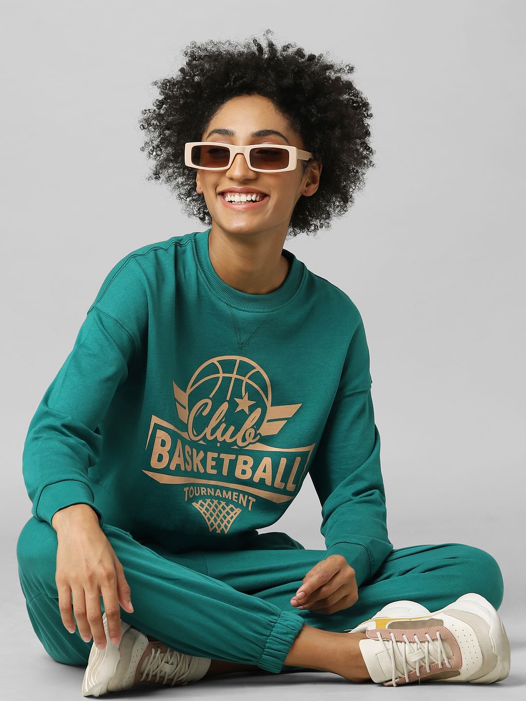 Green Typographic Print Co-Ord Sweatshirt