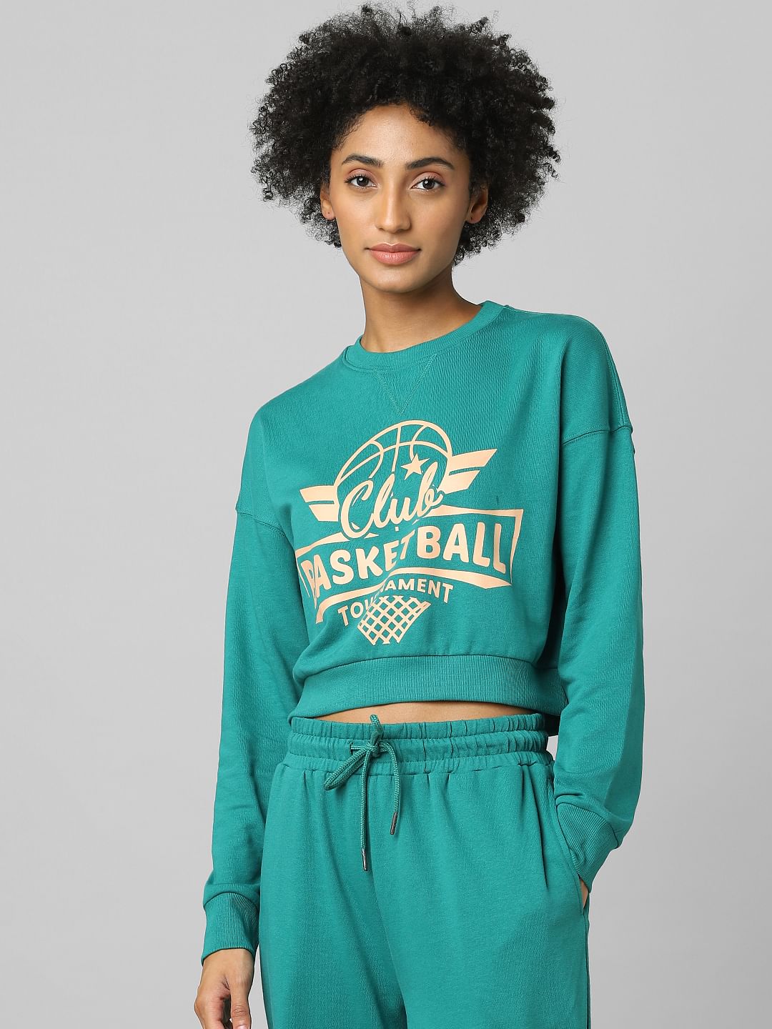 Green Typographic Print Co-Ord Sweatshirt