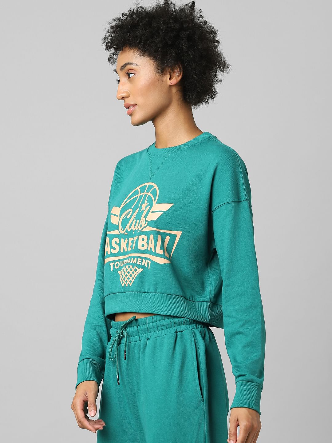 Green Typographic Print Co-Ord Sweatshirt