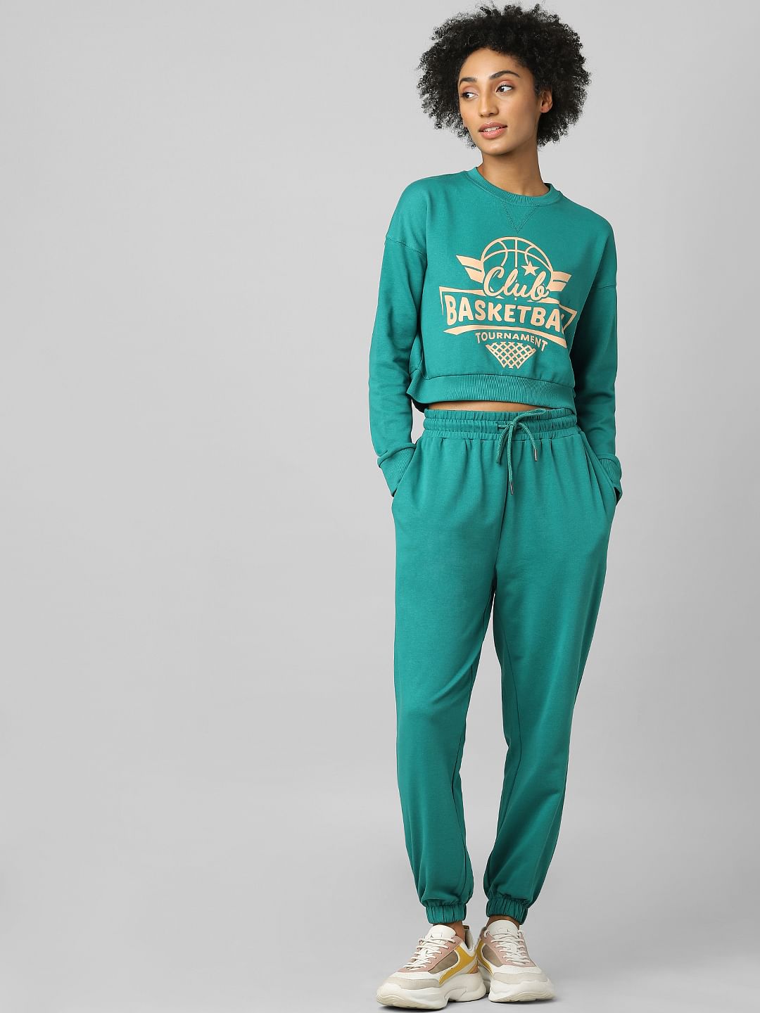 Green Typographic Print Co-Ord Sweatshirt