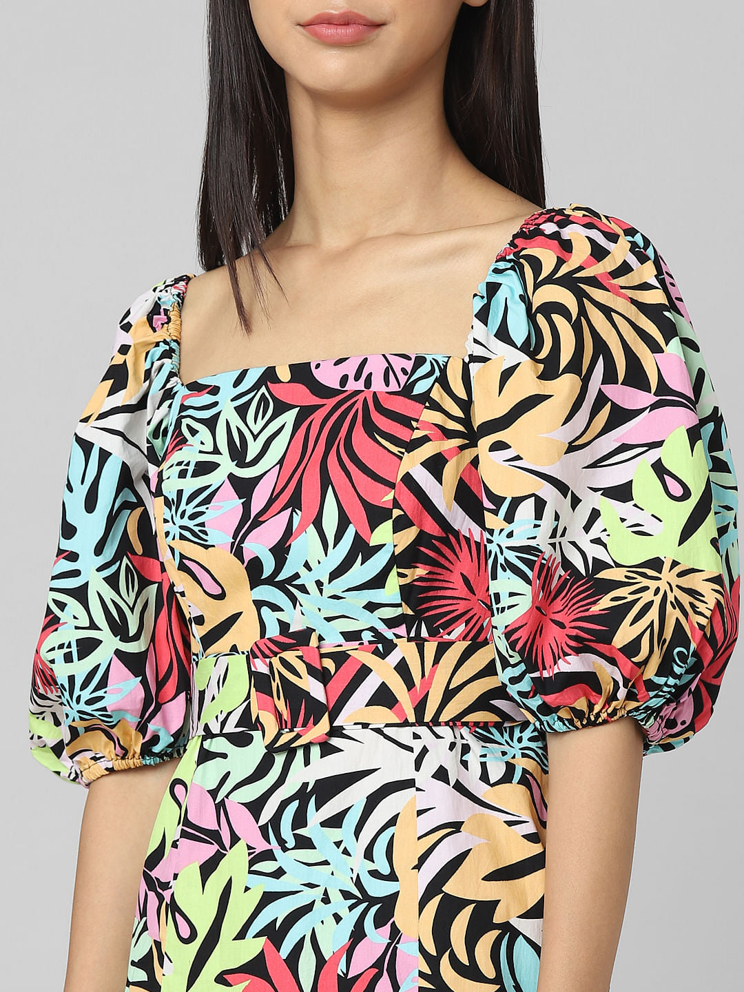 Black Floral Print Mini Dress