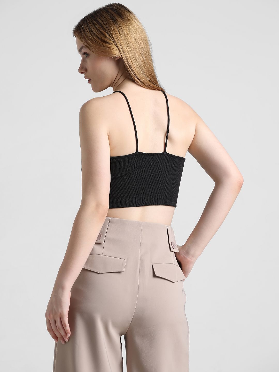 Black Ribbed Crop Top