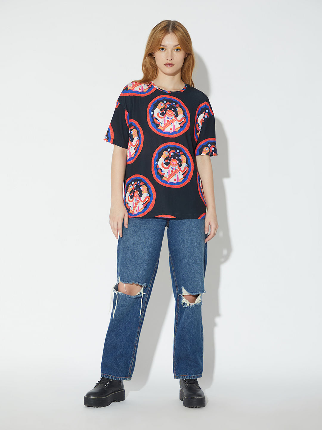 Only X Artverse Black Printed T-Shirt