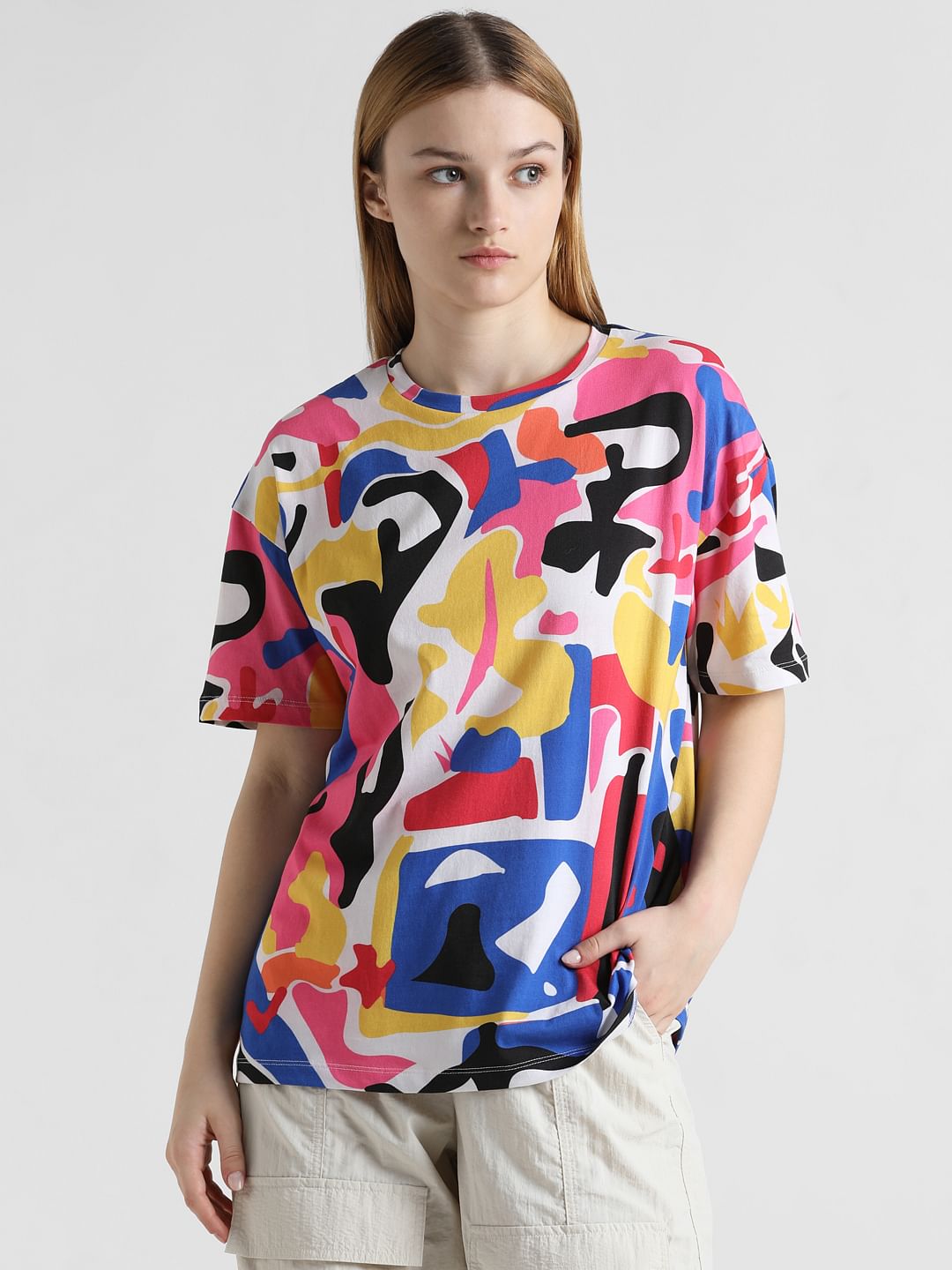 Multi-Colour Abstract Print Oversized T-Shirt