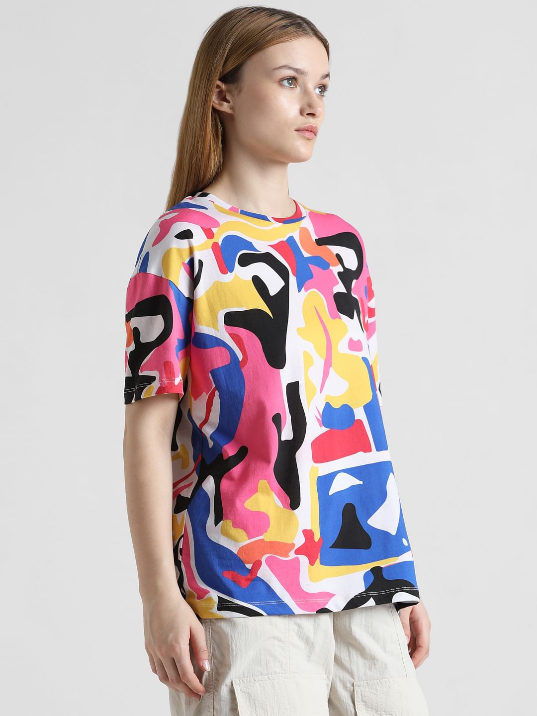 Multi-Colour Abstract Print Oversized T-Shirt