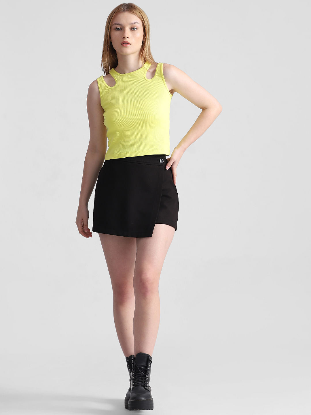 Yellow Ribbed Cut-Out Tank Top