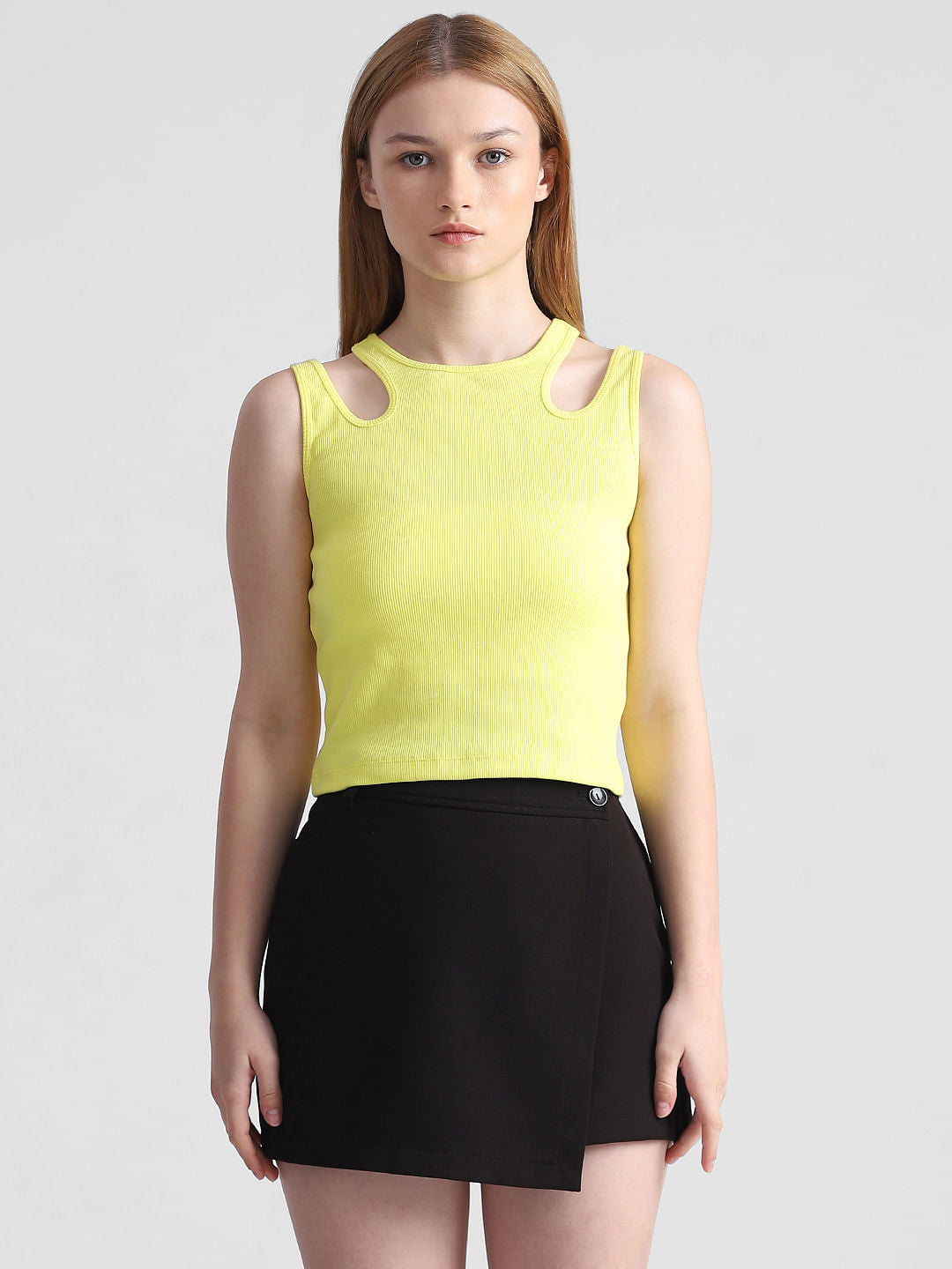 Yellow Ribbed Cut-Out Tank Top