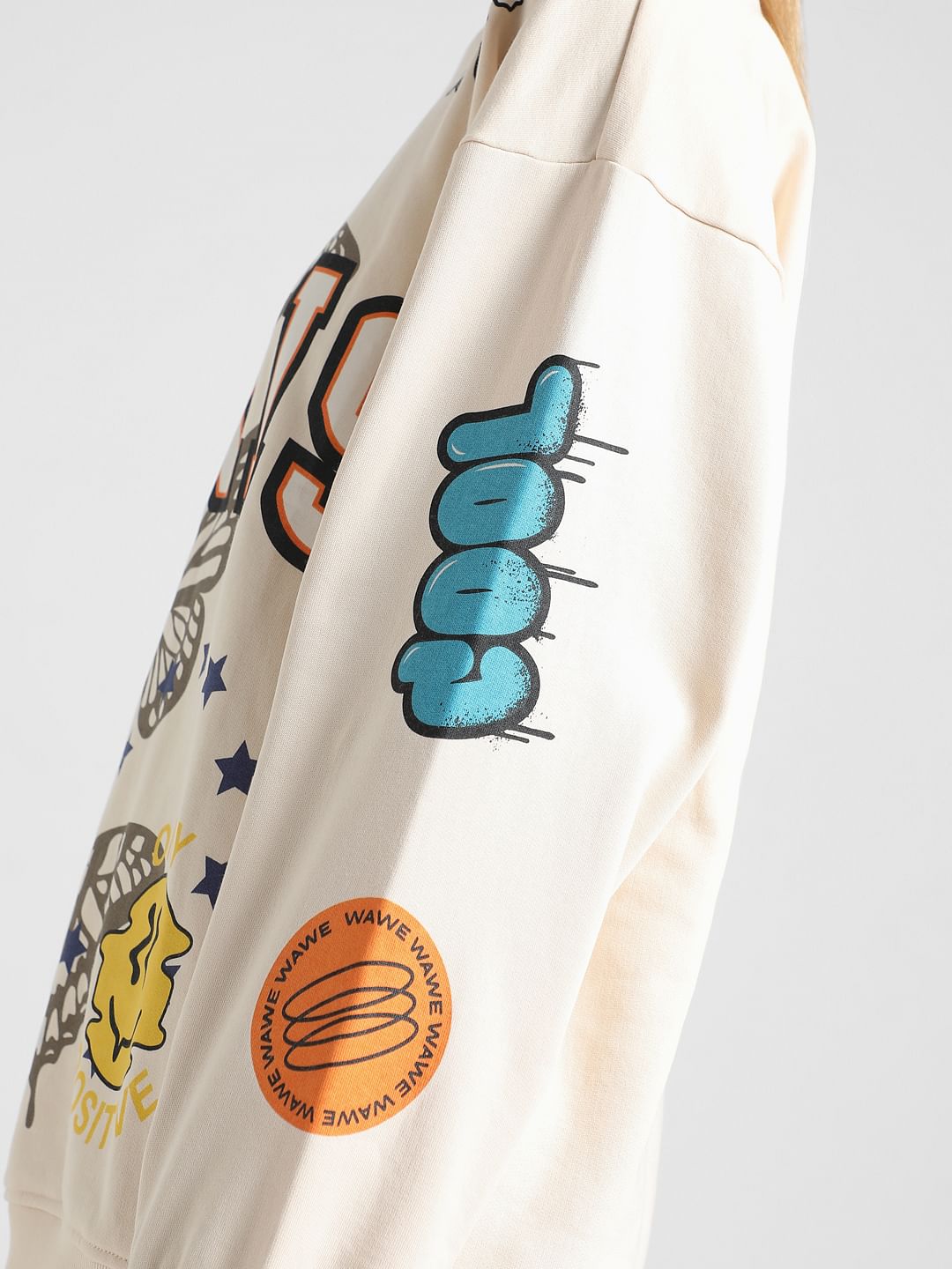 Cream Graphic Print Oversized Sweatshirt