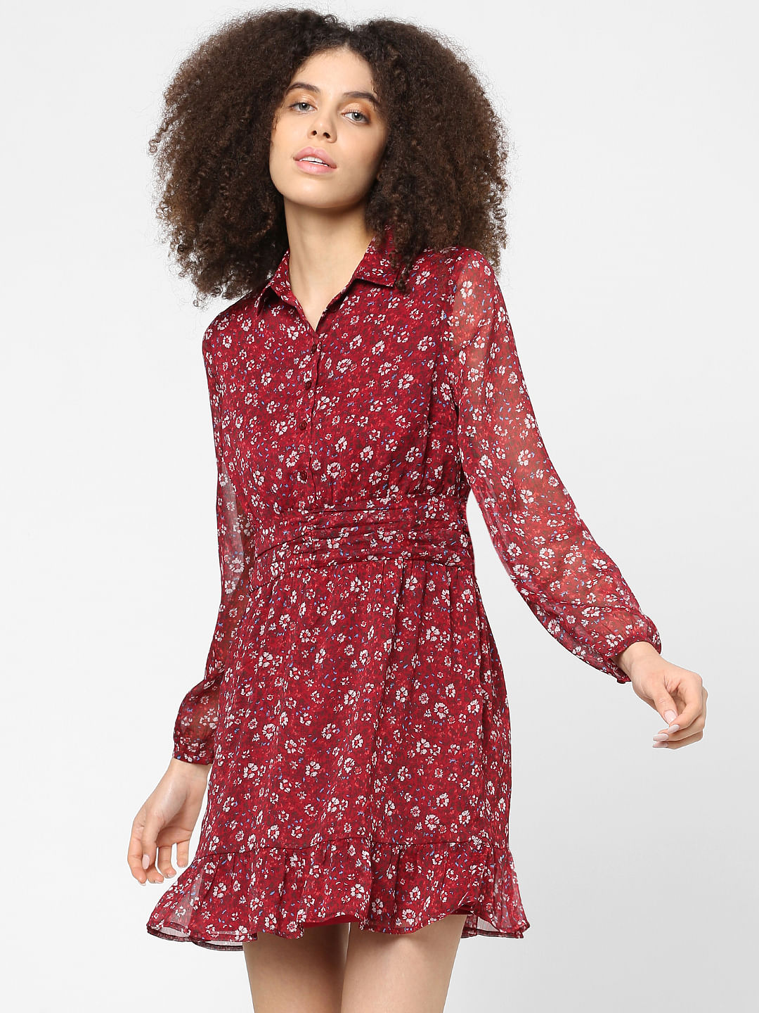 Burgundy Floral Print Dress