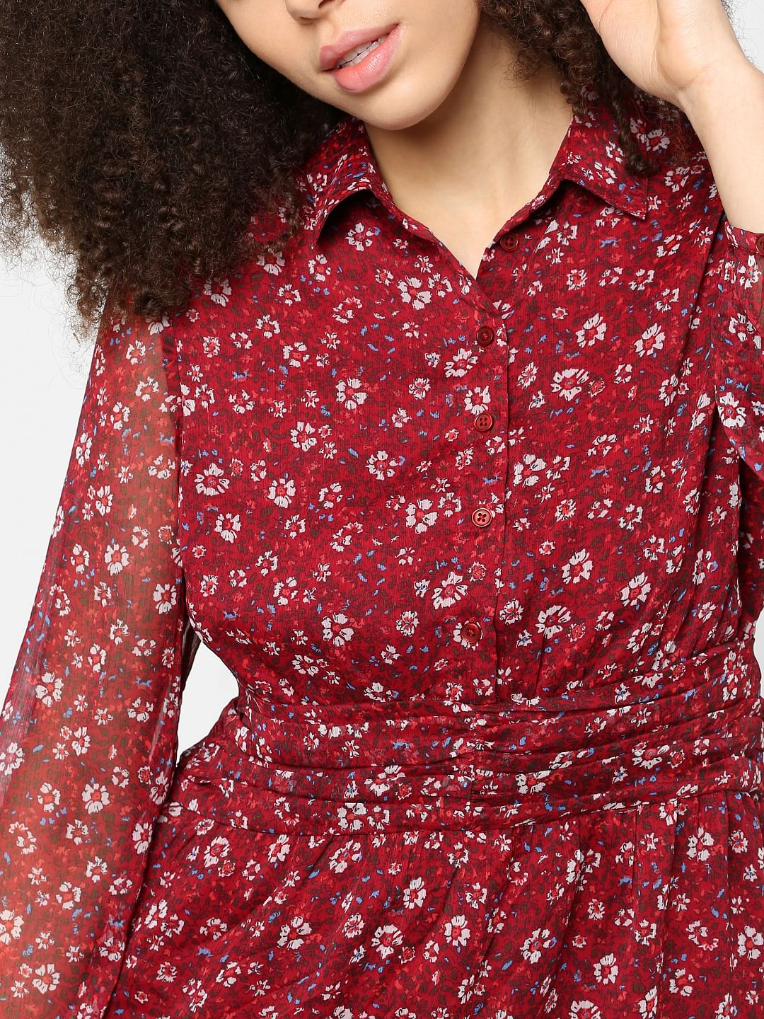 Burgundy Floral Print Dress