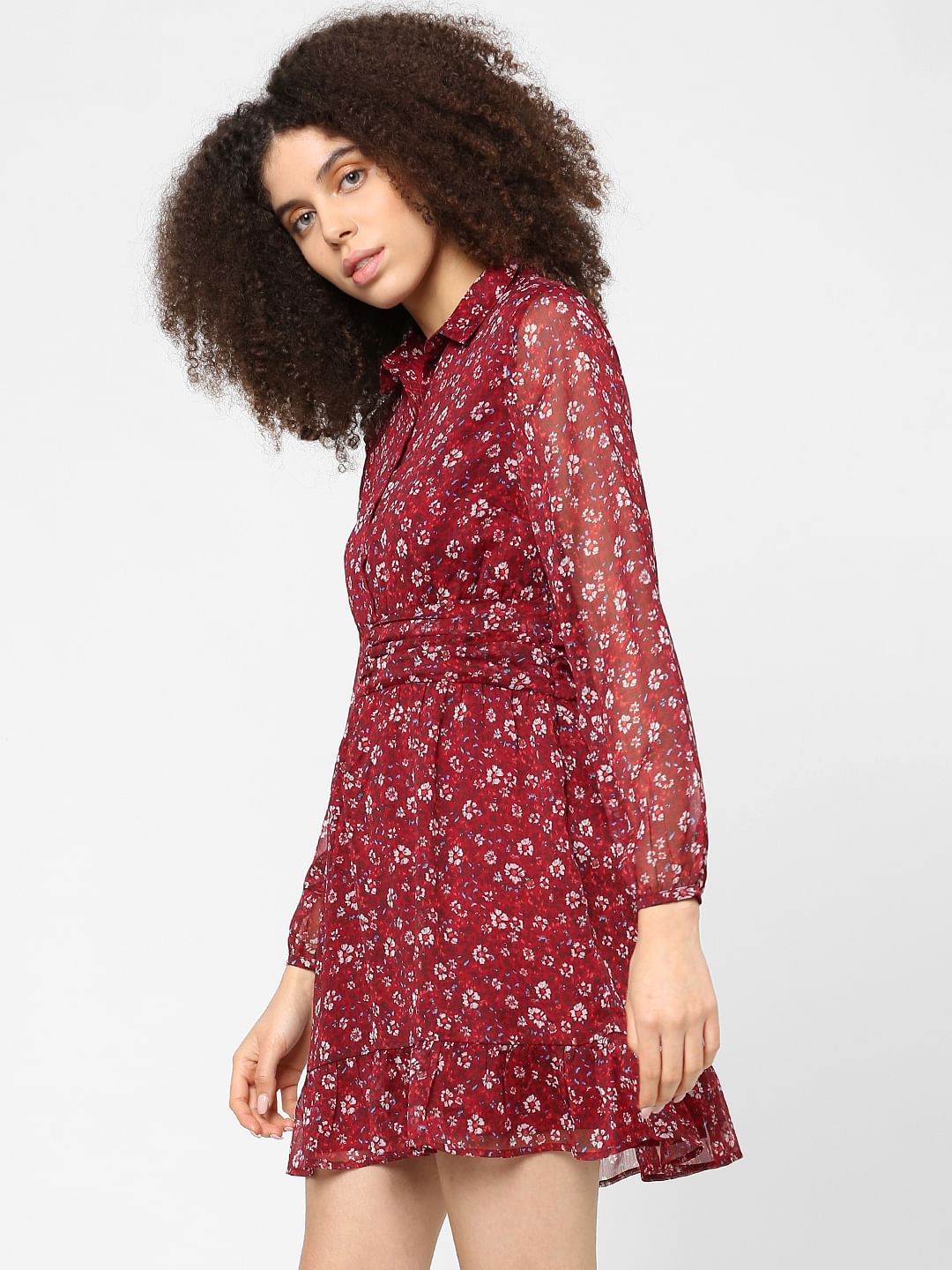 Burgundy Floral Print Dress