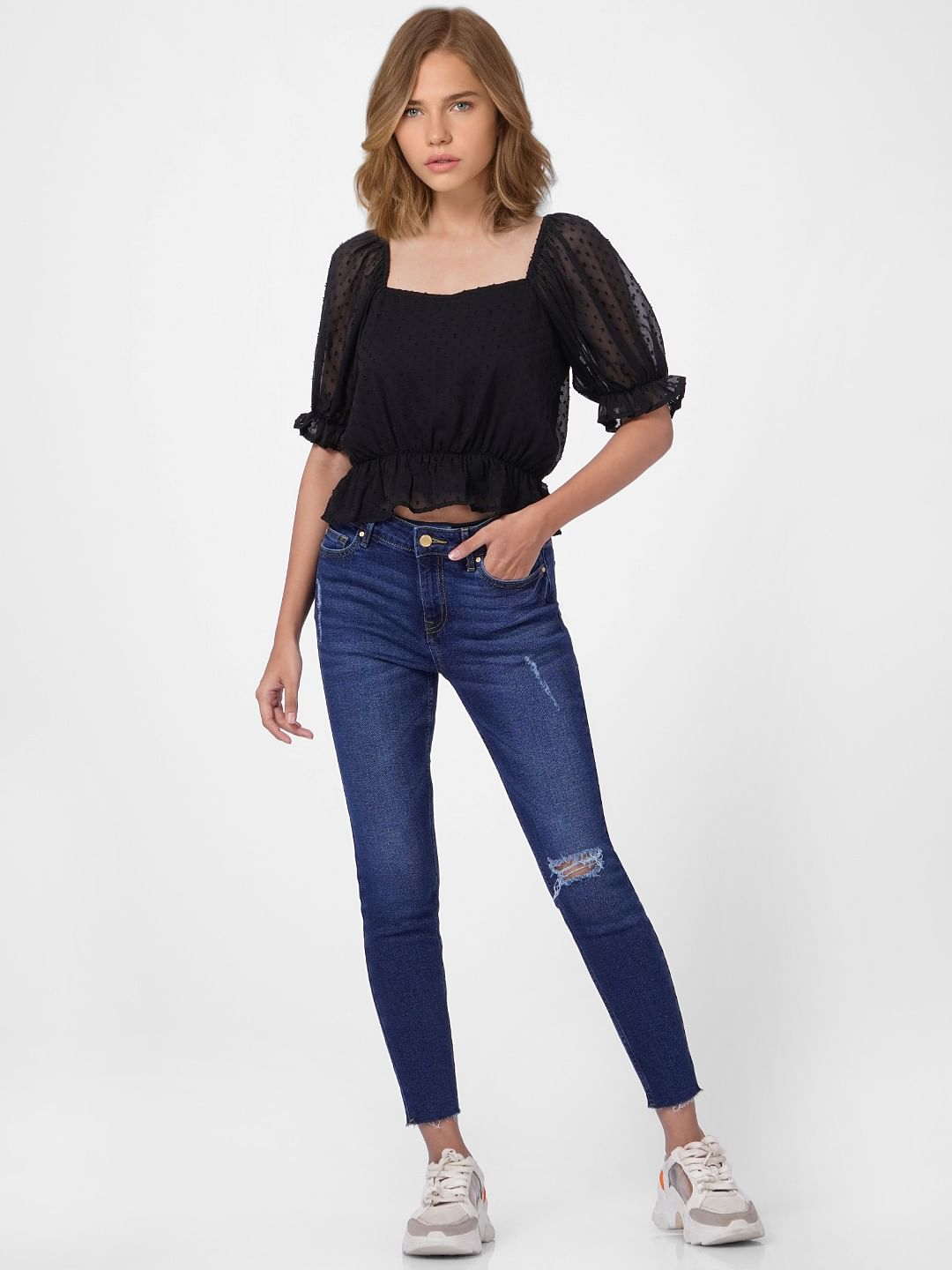 White Dobby Crop Top