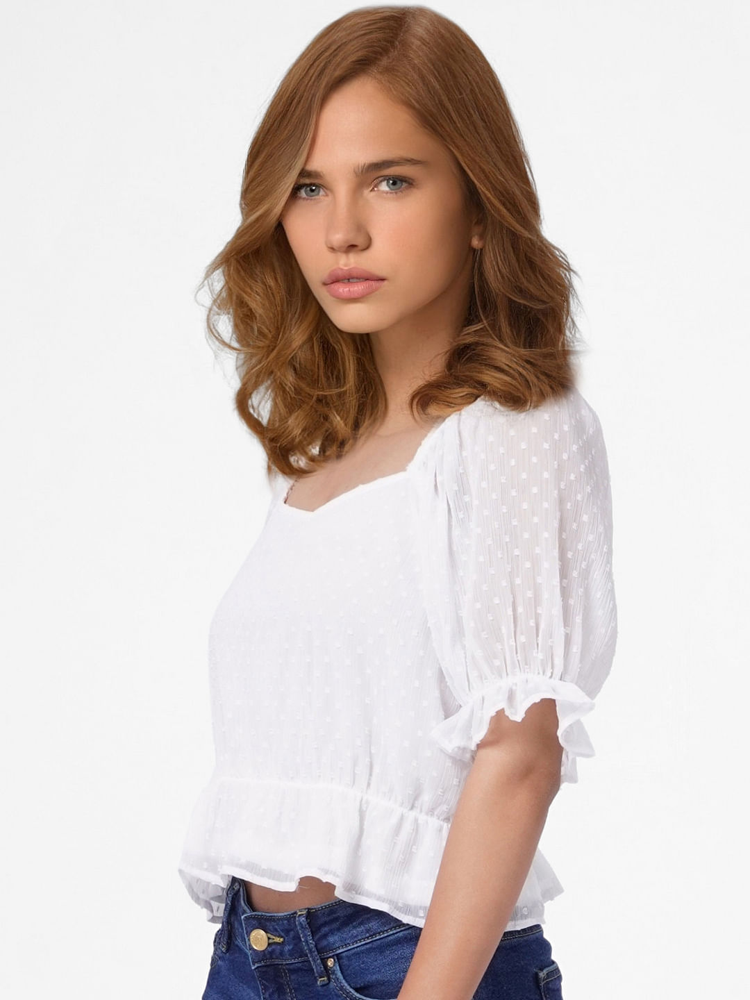 White Dobby Crop Top