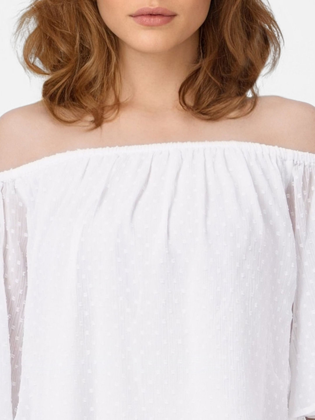 White Off Shoulder Dobby Top