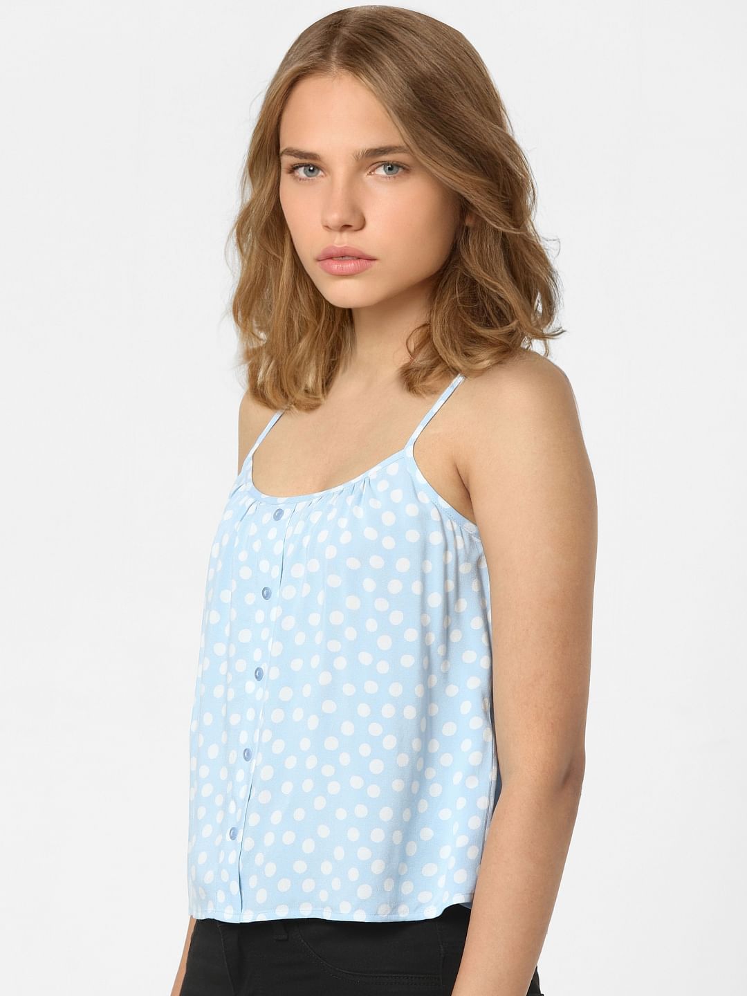 Blue Polka Dot Strappy Top