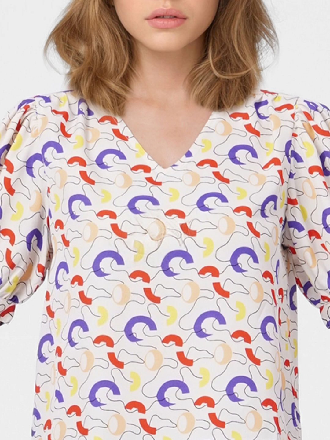 White Abstract Print Top