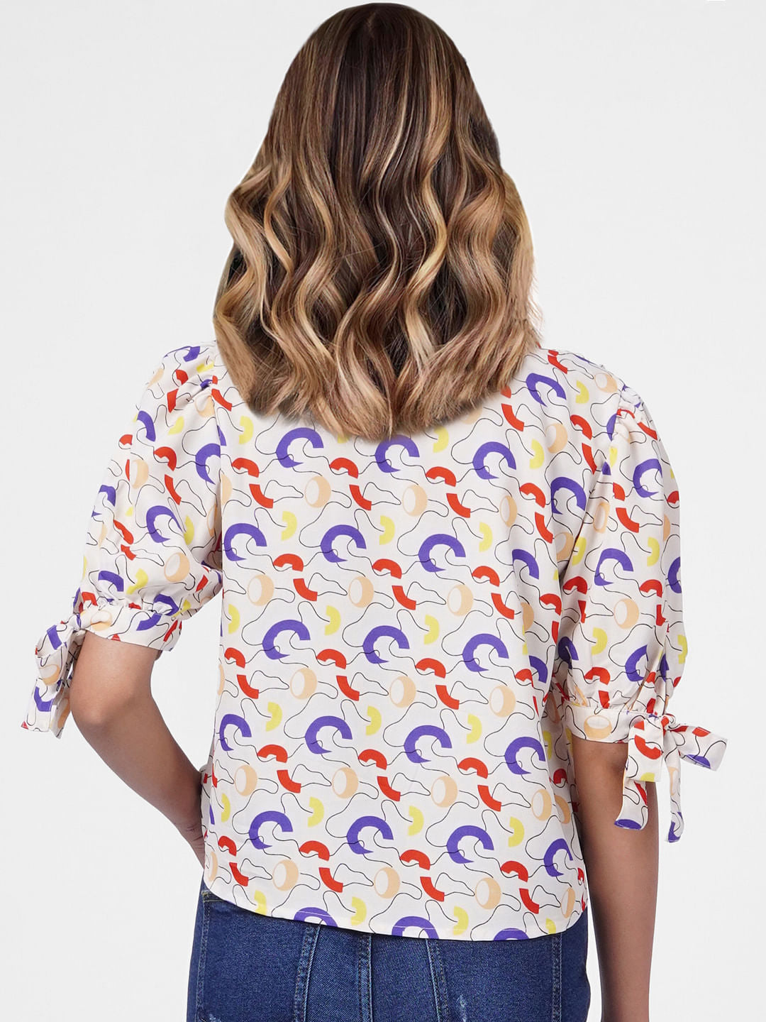 White Abstract Print Top