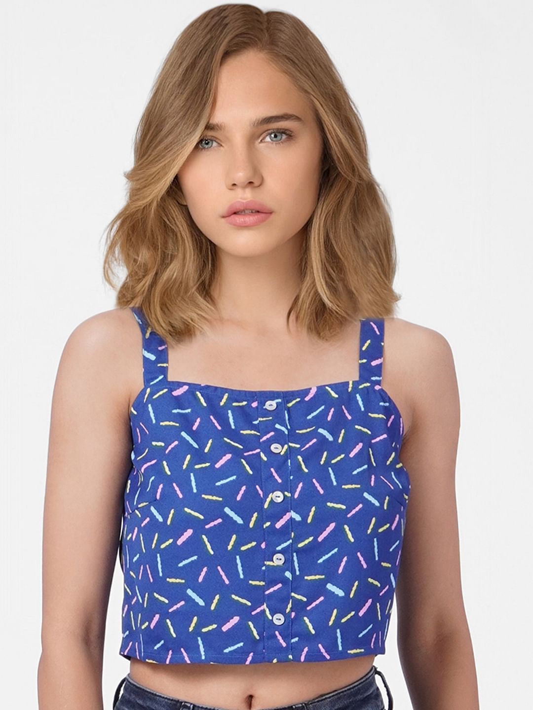 Blue Printed Crop Top