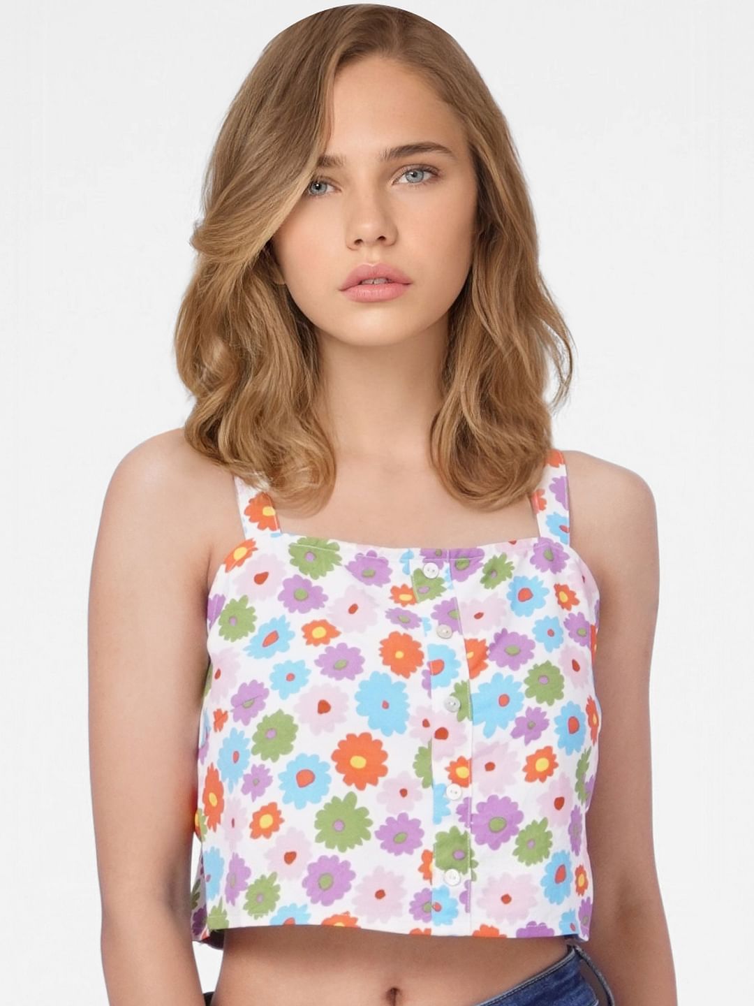 White Floral Crop Top