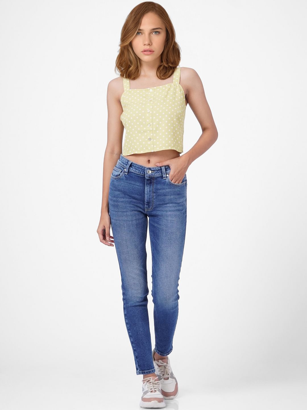 Green Polka Dot Crop Top