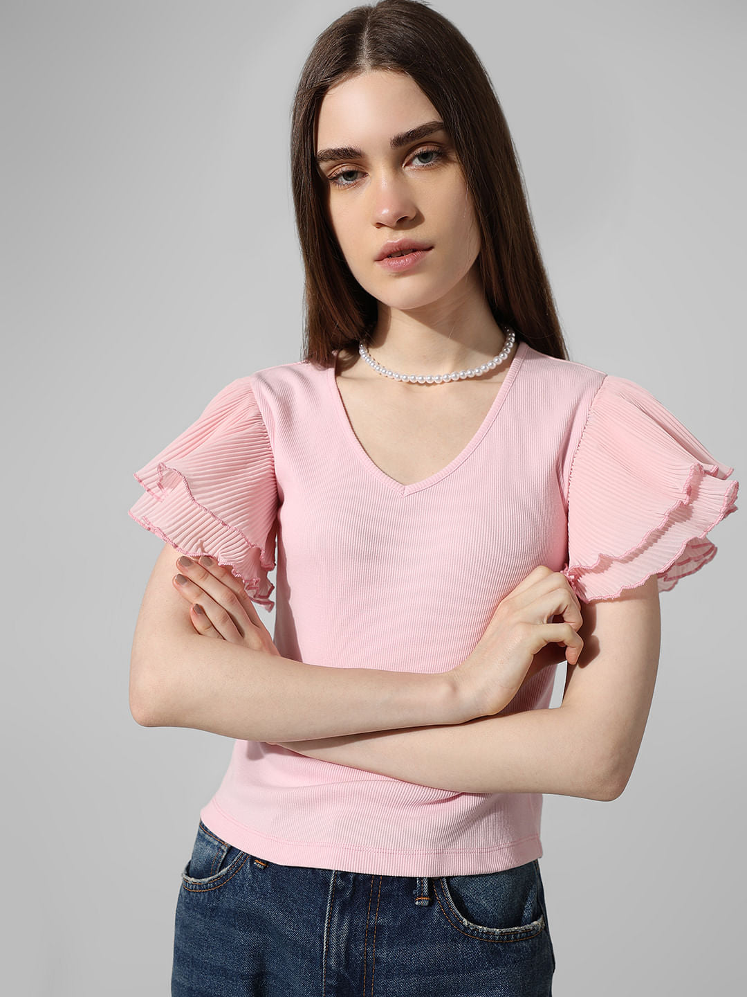 Pink Ribbed Knit Top