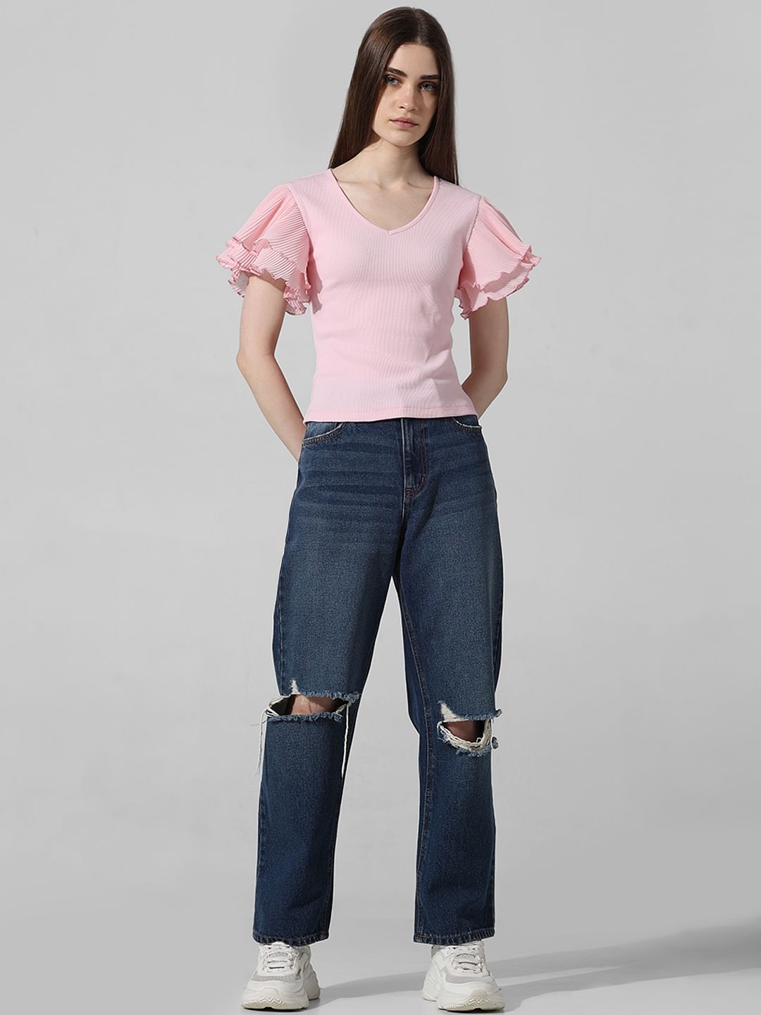 Pink Ribbed Knit Top