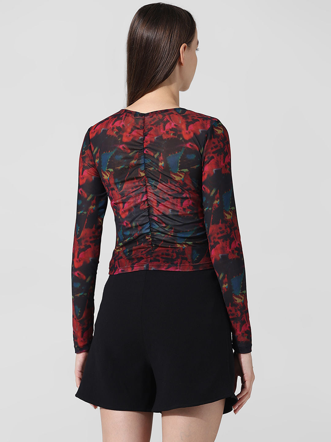 Black Floral Mesh Top