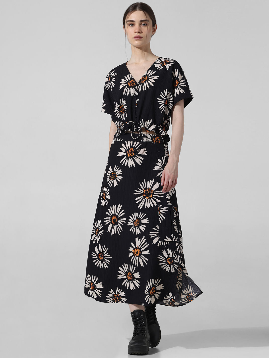 Black Floral Co-Ord Set Top