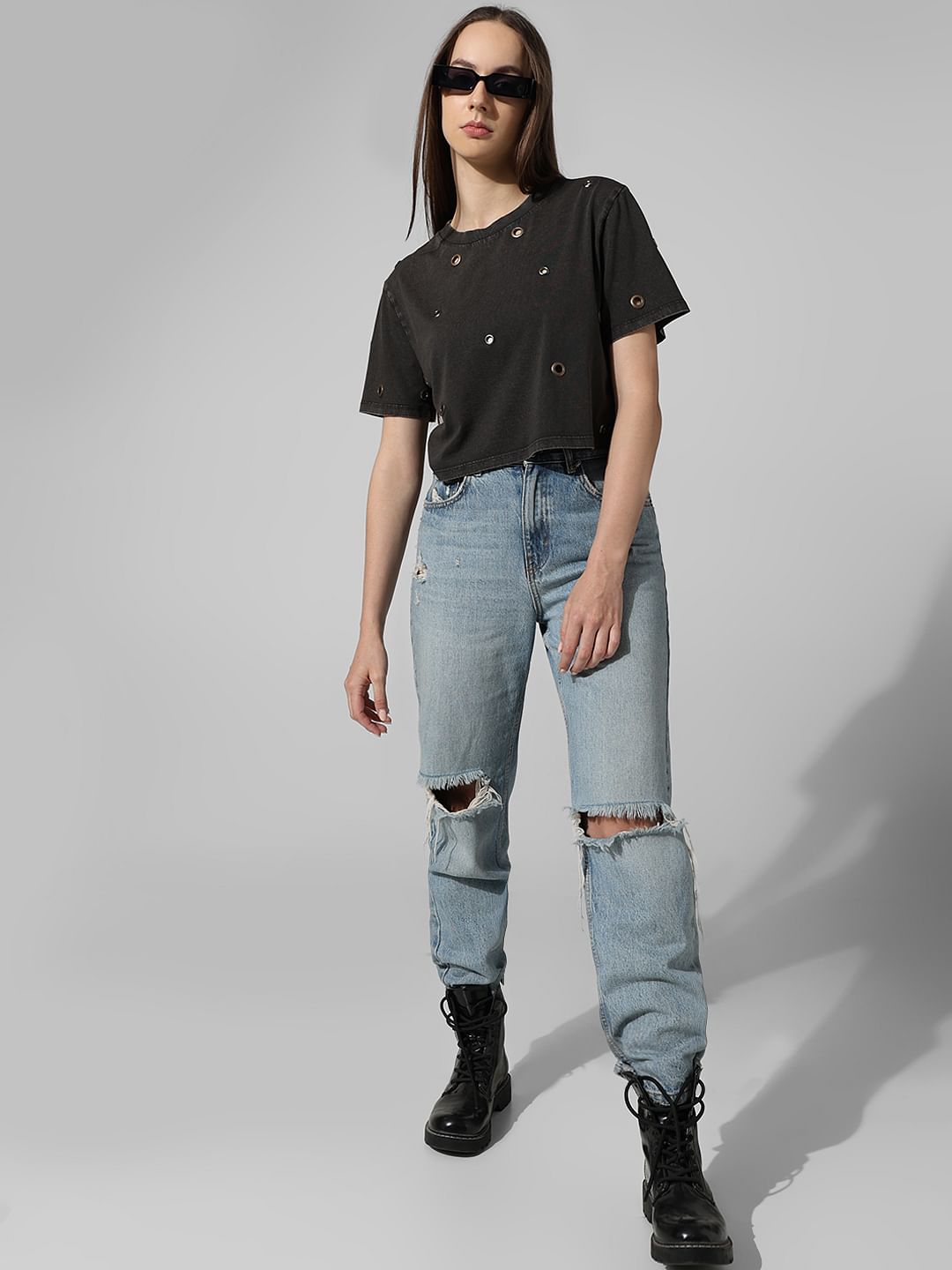 Grey Rivet Detail T-Shirt