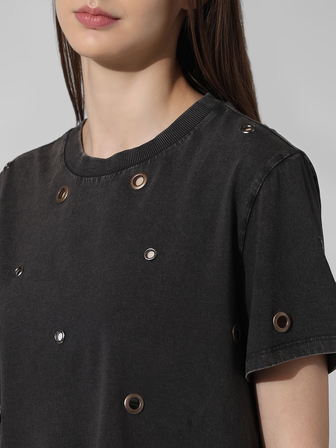 Grey Rivet Detail T-Shirt
