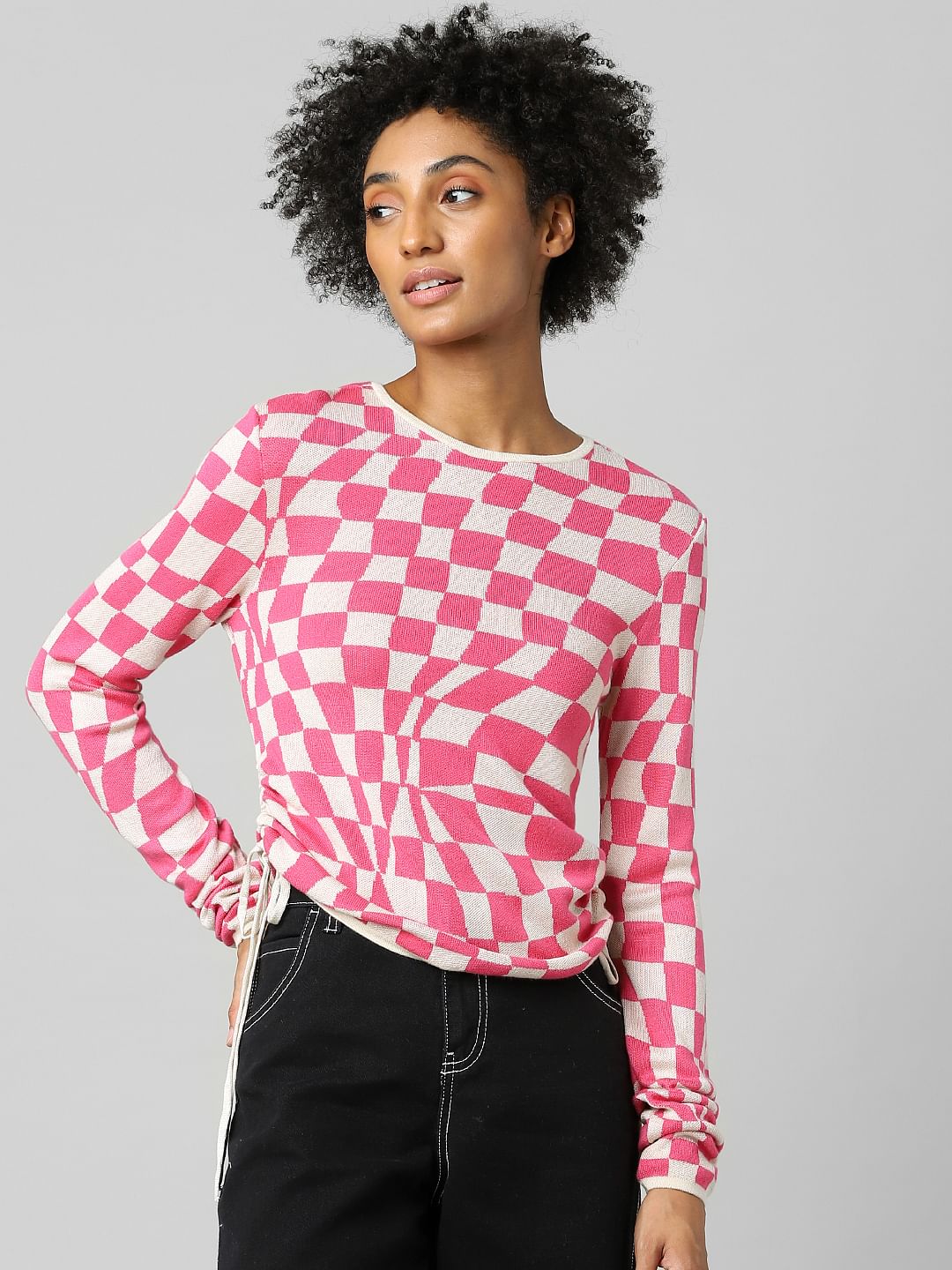 Pink Check Jacquard Pullover