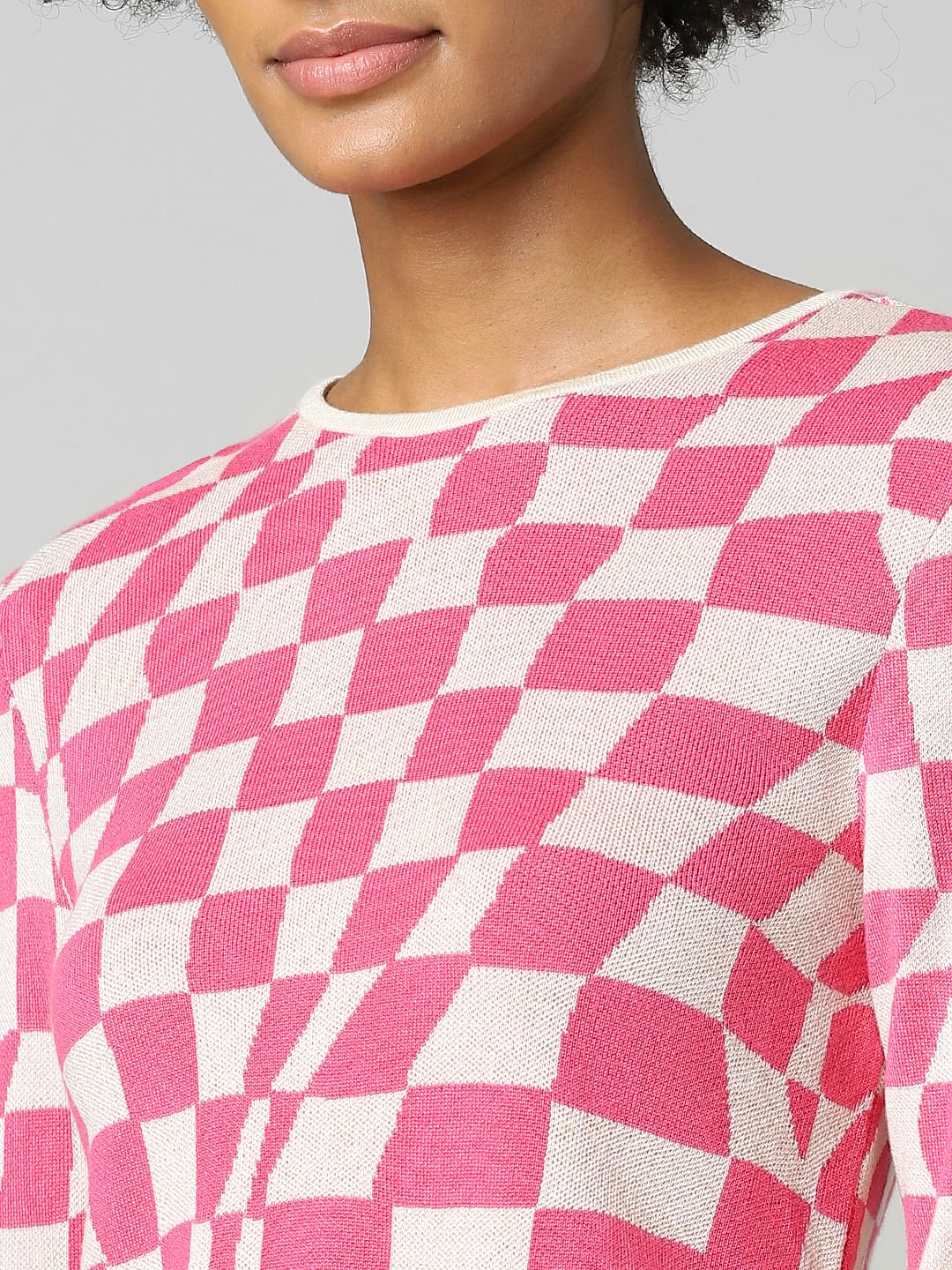 Pink Check Jacquard Pullover