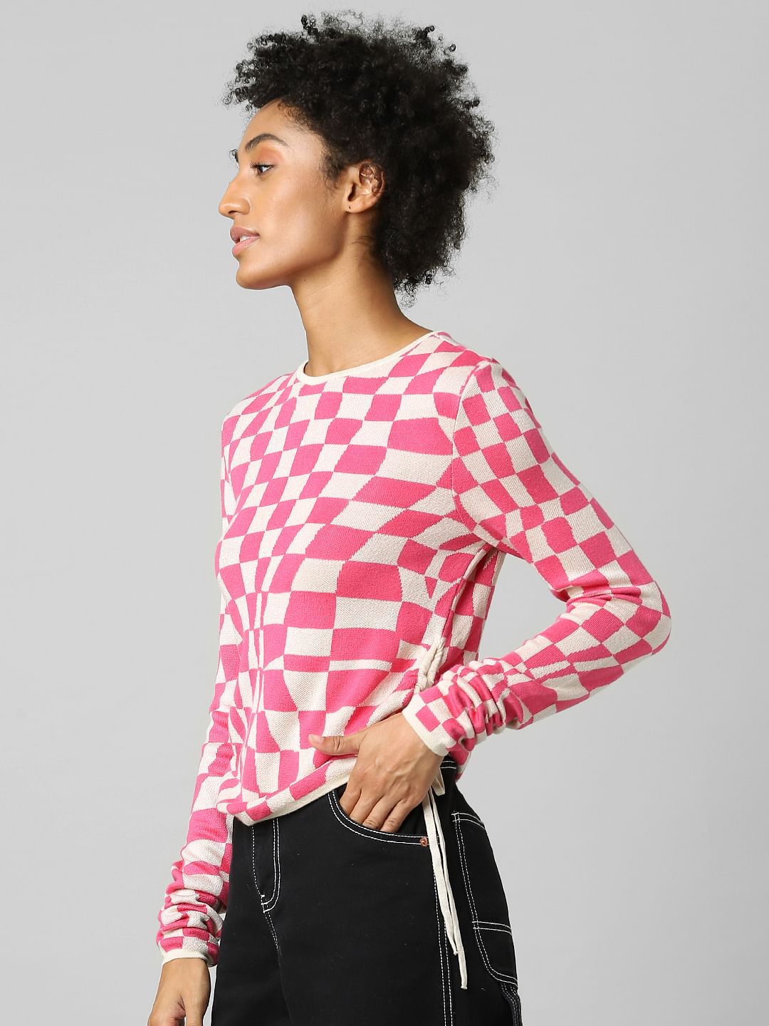 Pink Check Jacquard Pullover