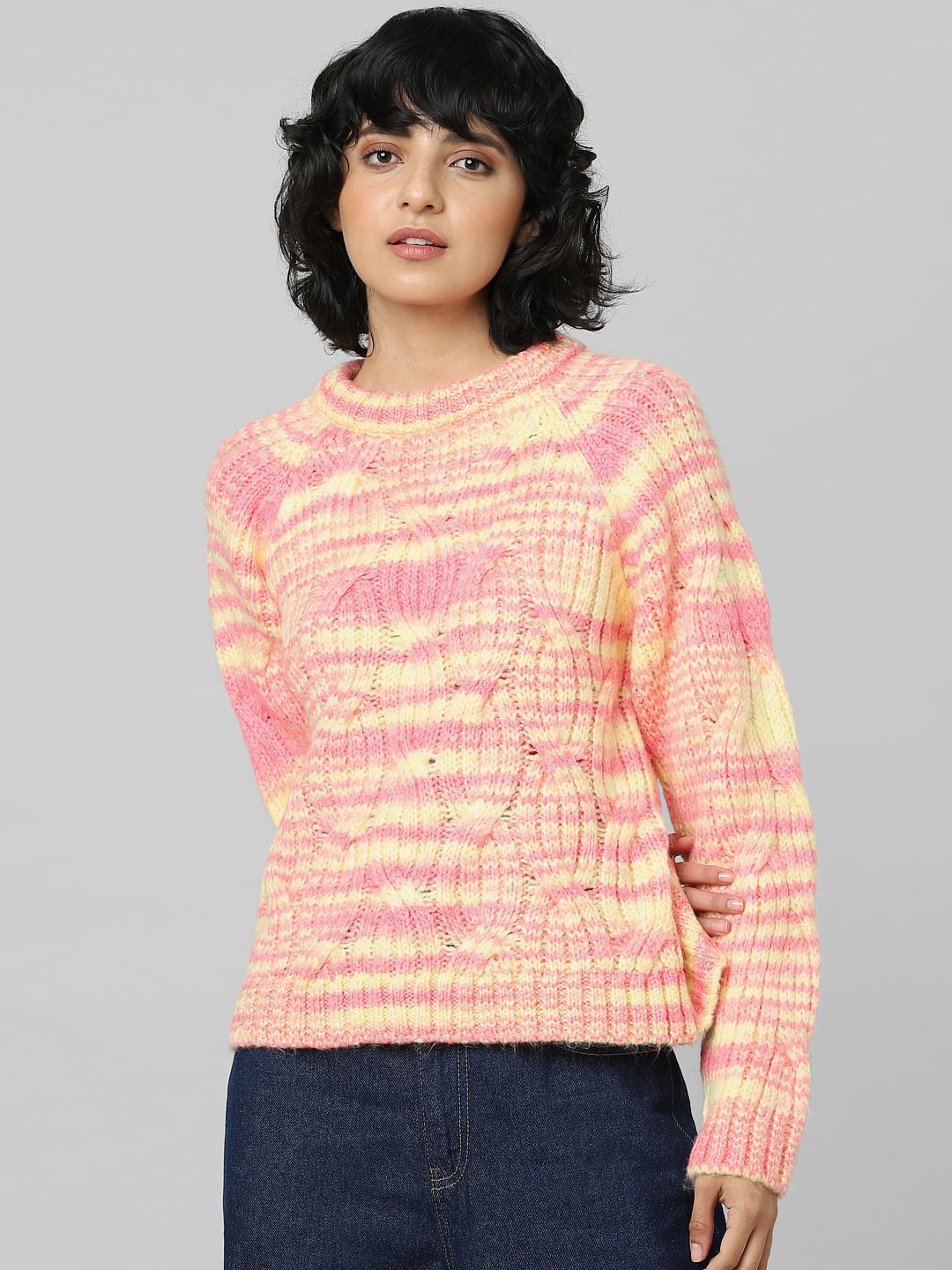 Pink Cable-Knit Pullover