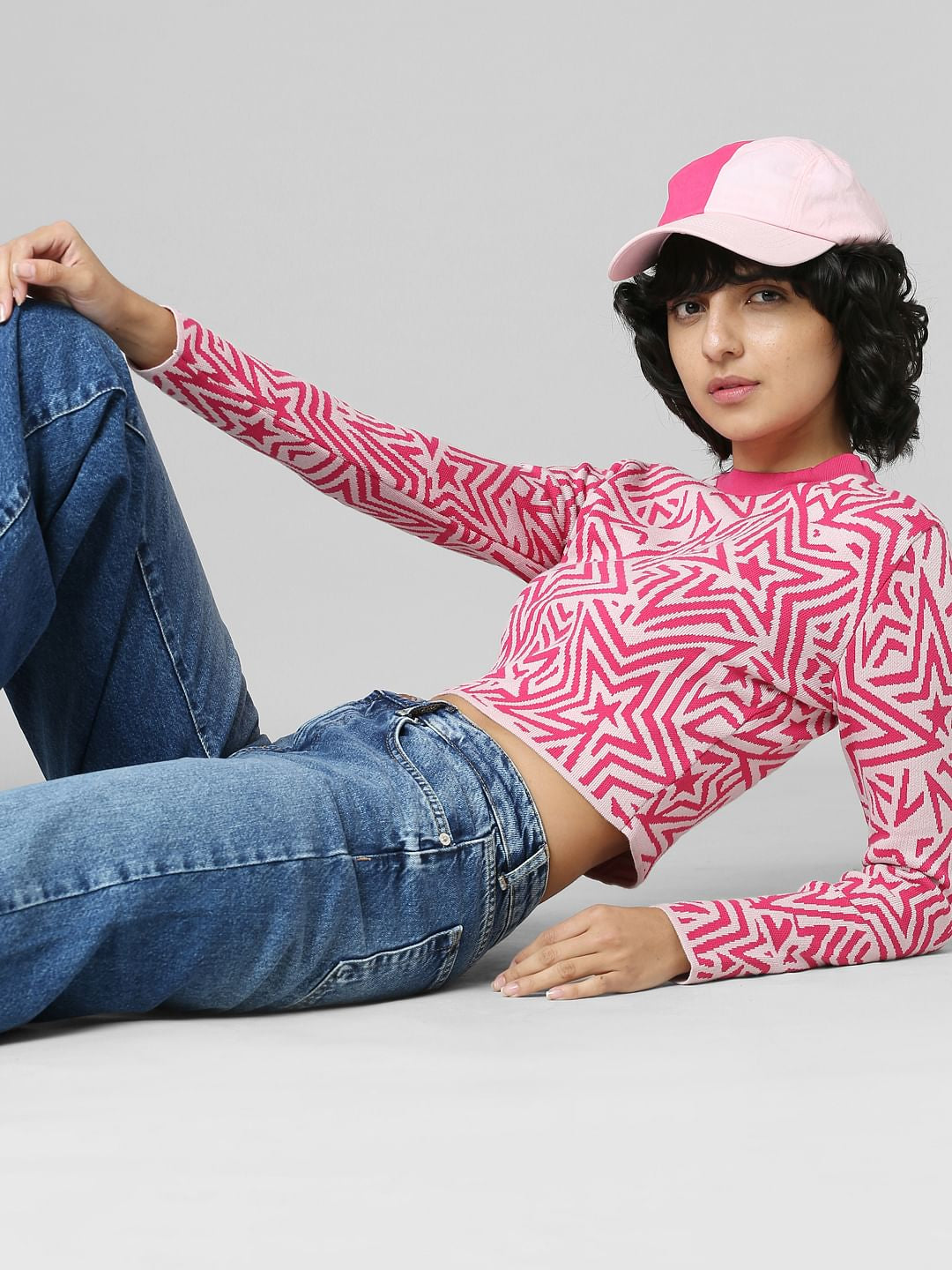 Pink Printed Jacquard Pullover