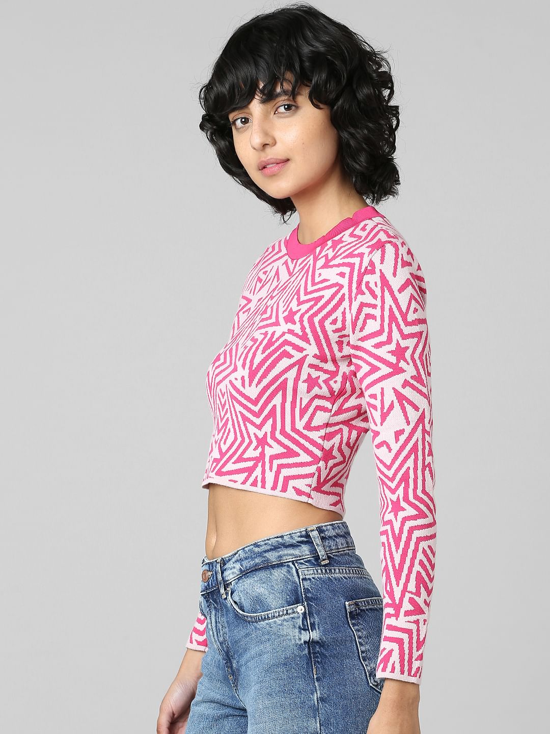 Pink Printed Jacquard Pullover