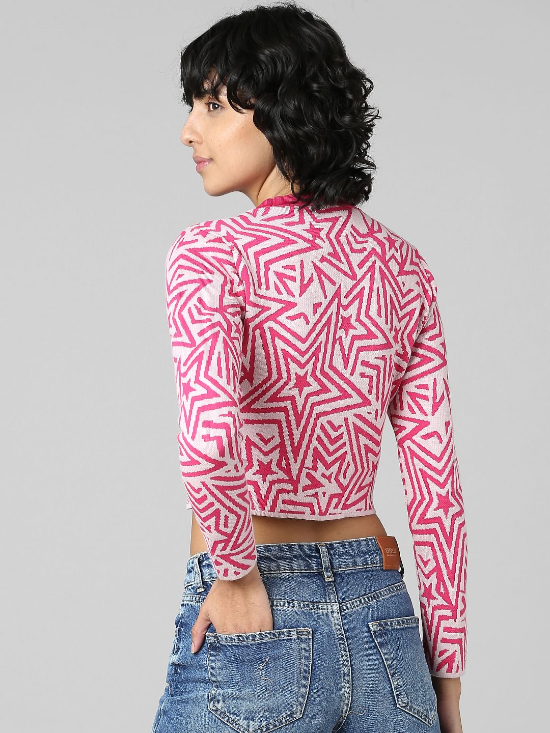 Pink Printed Jacquard Pullover