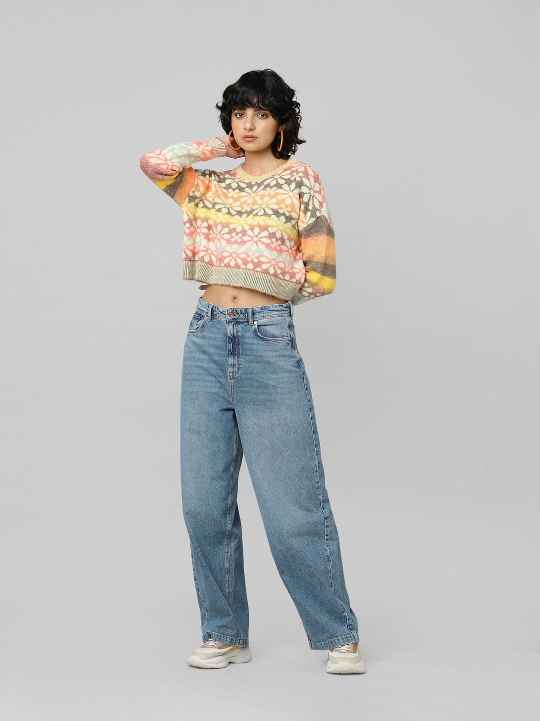 Pink Floral Jacquard Knit Pullover