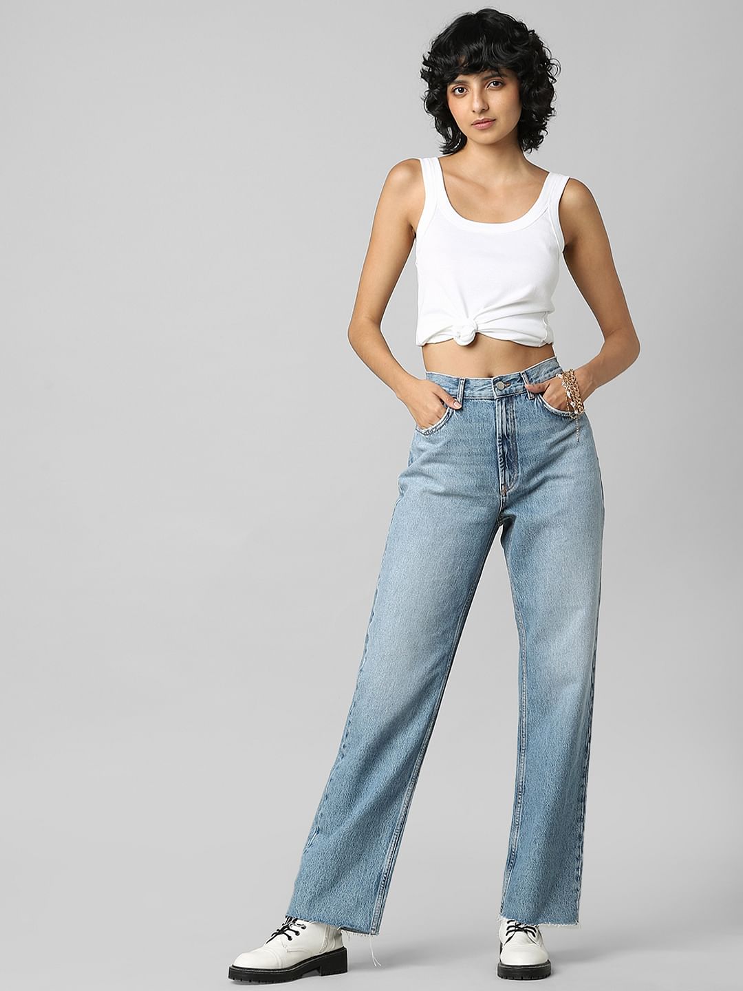 Blue High Rise Straight Fit Jeans